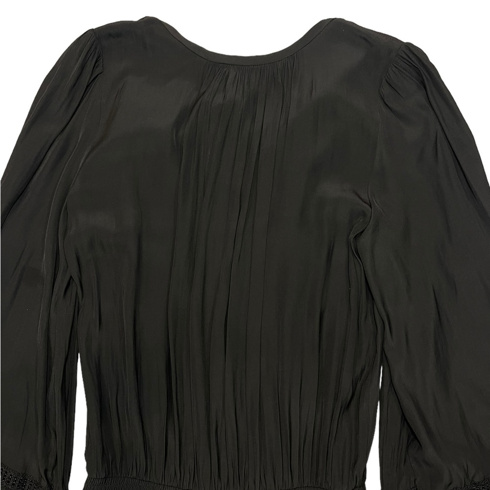 Ramy Brook Rosey Blouson Smocked Mini Dress Black Long Sleeve Tie Neck Size S - Picture 9 of 16